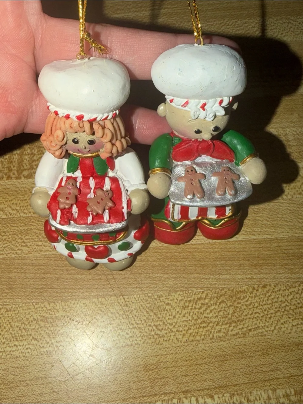 Vintage Holiday Baker Ornament Pair - Red, White & Green‎ Christmas tree holiday